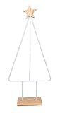 Rayher 46582102-Albero di Natale in Metallo per macramè, 43 x 20 cm, con Base in Legno + Stella, Bianco, 43x20cm