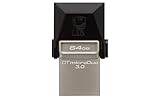 Kingston Dtduo3/64Gb Chiavetta USB 64 Gb, USB 3.0, Velocità Lettura 70 MB/S, Velocità Scrittura 15 MB/S, Nero/Metallo