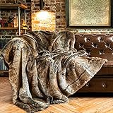BATTILO HOME Coperte in finta pelliccia marrone 125 x 150 cm di lusso decorative calde accoglienti coperte in finta pelliccia per letto divano divano