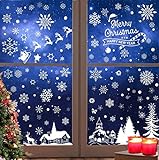 Natale Vetrofanie Rimovibile Adesivi Murali Fai da te Finestra Decorazione Vetrina Wallpaper Adesivi Adesivo per finestra elettrostatico alce fiocco di neve tridimensionale blu di Natale