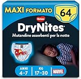 Huggies Drynites Mutandine Assorbenti per la Notte per Bambino, Taglia M (17-30 Kg), Confezione da 64 Mutandine