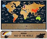 envami® Mappa del Mondo da Grattare - 68 X 43 CM - idee regalo - mappamondo da grattare con bandiere - scratch off map - mappa da grattare - cartina mondo da grattare - oro inglese