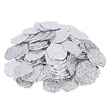 JTLB 100 monete da pirata decorative, alta simulazione, motivo speciale, festival, monete decorative per feste di Halloween (argento)
