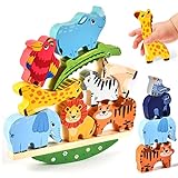 Atoylink Montessori Giochi Impilabili Legno Animali Blocchi di Costruzione Gioco di Equilibrio Educativi Giocattolo di Legno Compleanno Regalo per Bambini 2 3 4 5 Anni