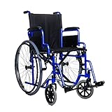 SPES - Sedia a rotelle pieghevole - per anziani e disabili - in acciao con braccioli e poggiapiedi estraibili - 2 misure (Blu metallizzato) (43 cm)