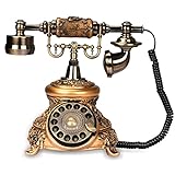 CERRXIAN Telefono piatto fisso retrò, telefono rotante, telefono antico, resina imitazione rame telefono fisso decorazione casa ufficio telefono - rame colore 109BS