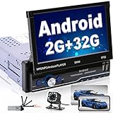 [2GB+32GB] Hikity Autoradio 1 Din Android GPS 7 Pollici Touchscreen Manual Pieghevole Stereo Auto con Navi WIFI Mirror Link RDS FM BT SWC USB AUX+Retrocamera