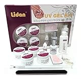 Lidan Kit completo per unghie, con gel UV, unghie finte, pennello francese
