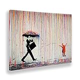 Giallobus - Quadro - Banksy - Pioggia di colori - Tela Canvas Telaio Standard - 70x50 - Pronto da appendere - Quadri moderni per la casa