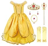 JerrisApparel Costume da principessa Belle Deluxe Vestito da festa Fantasia Le ragazze si vestono (4 anni, giallo 1 con Accessori)