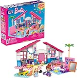 MEGA Barbie - Casa di Malibu con Le 2 Micro-Bambole Barbie, Un Adorabile Cucciolo e Tanti Accessori, Set da Costruzione, Giocattolo per Bambini 5+ Anni, GWR34