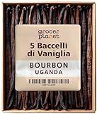 Grocer Planet - 5 Baccelli di Vaniglia Bourbon | Gran Selezione Gourmet Origine Uganda | Baccello XL 15/20 cm