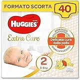 Huggies Pannolini Extra Care Bebè, Taglia 2 (3-6Kg), Confezione da 40 Pannolini