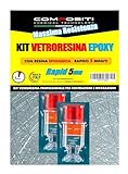 Kit Vetroresina con Resina Epossidica Rapido 5 minuti - Completo di Fibra di Vetro e Resina Epossidica - Pronto in 5 minuti - Il massimo della resistenza chimica e meccanica