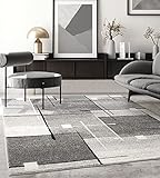 the carpet Pearl - Tappeto moderno a pelo corto, per soggiorno e camera da letto, motivo geometrico, a quadri, 140 x 200 cm, colore grigio