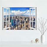 Quadro Finestra-New York City Skyline-Stampa su tela-Tela Immagini di arte della parete per la decorazione della camera da letto 50x75cm Senza cornice