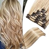 Elailite Extension Clip Capelli Veri Naturali 8 Ciocche Singole Human Hair Balayage 20cm 45gr #18/#613 Beige Sabbia Biondo/Biondo Chiarissimo