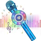 FISHOAKY Microfono Karaoke Bluetooth, 4 in 1 Wireless Microfono Bambini, Portatile Karaoke Player con Altoparlante per Festa di Natale Cantare, Compatibile con Android/iOS Smartphone e PC