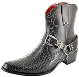Stivali in pelle di serpente alla caviglia, stile cowboy, da uomo, con zip laterale lunga, Nero (Black), 9 UK