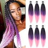 BLTYXT Pre stretched Braiding Hair 26   Easy Braid 6 Packs Professional Itch Free Synthetic Fiber EZ Braids Yaki Texture Knotless Braiding Hair Extensions (26 Inch（Pack of 6）, 1B/Purple/Pink)