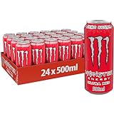 Monster Energy Ultra Red – 24 Lattine da 500 ml, Energy Drink Zero Zuccheri e Poche Calorie, Bevanda Energetica dal Gusto Leggero e Rinfrescante di Frutti Rossi