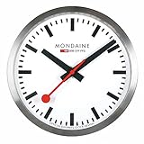 Mondaine Wall Clock - Orologio Da Parete Argento per Soggiorno e Cucina, A990.CLOCK.16SBB, 25 CM.