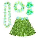 "GREEN HAWAIIAN SET" (hula skirt with flower belt, flower lei, crown, 2 bracelets) -