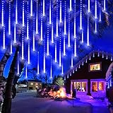 Meteore Natale Pioggia di Luci LED, ANEEWAY 30cm 8 Tubi, Decorazioni 192LED 6.8m Impermeabili, Catena Luminosa Esterno per Natale, Balcone, Nozze, Blu