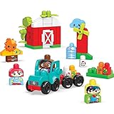 Mega Bloks Green Town Grow & Protect Farm - Playset with Tractor & 3 Buildable Characters - 54+ Building Blocks & Accessories - Gift for Kids 1+