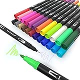 MISDUWA Brush Pen Lettering, 24 colori Pennarelli Punta Fine 0,4 mm e 1-2mm Punta Pennello, Pennarelli Journal, Colorare e Disegnare,Schizzi