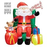 Widmann - Babbo Natale seduto gonfiabile, 122 cm, luminoso con soffiante, testa animata con musica, decorazione natalizia
