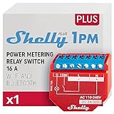 Shelly Plus 1PM, Relè Interruttore Intelligente, Wi-Fi e Bluetooth, Misuratore di Consumo, Domotica, Compatibile con Alexa e Google Home, App iOS Android, Nessun Hub Richiesto