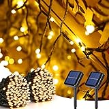 BrizLabs Catena Luminosa Esterno Solare, 2 Pezzi 22M 200 LED Luci di Natale Solari Esterni Impermeabile 8 Modalità Luci Stringa Energia Solari per Giardino Patio Balcone Halloween Festa, Bianco Caldo