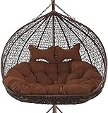 Swing Hanging Basket Seat Cushion, Hanging Egg Chair Cushions Thicken Egg Hammock Chair Pads Garden Patio Cushion No Chair(Brown)
