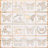 BLMHTWO 16 stencil a farfalla riutilizzabili per pittura a farfalla modello animale fai da te stencil da disegno in plastica per pittura su legno parete pavimento decorazione casa arte pittura stencil