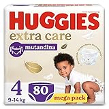 Huggies Extra Care, Pannolini Taglia 4 (9-14 kg), Mutandina traspirante, Pacco Mega, 80 Pz