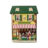 Barattolo di latta a forma di casa di città con scritta “Cookie & Sweet”, scatola decorativa di circa 14 x 7,5 x 21 cm, volume: 1,6 litri