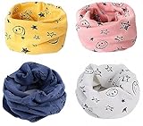 Danolt 4 PCS Multiuso Sciarpa per Bambini, 2 in 1 Cute Cappello del Cotone Sciarpa O-Scaldacollo Loop per Bambino
