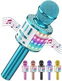 Microfono Karaoke Bluetooth, Microfoni Karaoke Wireless con LED Flash, Portatile Karaoke Player Bambini, Altoparlante, Cambia Voce, per KTV/Casa/Festa/Canto, Compatibile con Android/iOS