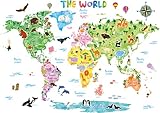 DECOWALL DL3-1615 Mappa del Mondo Animali adesivi murali (155x109 cm) Decorazioni Parete Stickers Murali Soggiorno Asilo Nido Camera(Ver. Inglese)