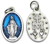 GTBITALY 60.973.31 002LOG Medaglia Madonna Miracolosa Logo Originale Preghiera in Latino con Anello Argento Misura da 2,5 cm 25 mm Smalto Blu