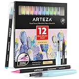 ARTEZA, Set di 12 pennarelli brush pen dalle tonalità pastello, acquerellabili, sfumabili, con 1 pennarello water brush incluso, per scuola, casa e ufficio