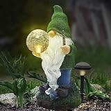 THE ENCHANTED Garden Garden Gnomo Wizard Statua in resina per esterni Gnomo Figurine per esterni a energia solare LED luci da giardino in resina per patio prato e cortile decorazione