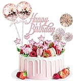 BillyBath Happy Birthday Decorazione per Torta, 17 Pezzi, Candeline, Coriandoli Palloncino, Stelle Cuori, per Matrimonio Compleanno Baby Shower