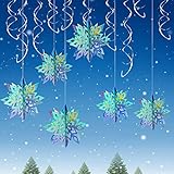 Sixfolo 28 Pezzi Decorazione Fiocco di Neve di Natale Glittery 3D Ciondoli Fiocchi di Neve di Natale Ghirlanda 3D Turbinio Spirale Decorazione Appeso con Cord per Natale,Inverno Festa Decorazioni