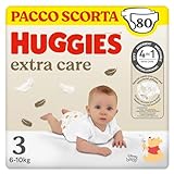 Huggies Pannolini Extra Care, Taglia 3 (4-9 Kg), Confezione da 80 Pannolini (40x2)