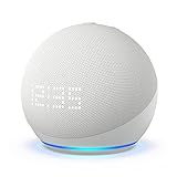 Echo Dot con orologio (5ª generazione, modello 2022) | Altoparlante intelligente Wi-Fi e Bluetooth, suono più potente e dinamico, con orologio e Alexa | Bianco ghiaccio
