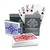 2x Carte da poker in plastica design impermeabile con quattro segnapunti - Mazzo Deluxe con indice Jumbo - per il Poker Texas Holdem
