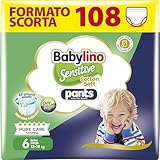 Babylino Sensitive Cotton Soft Pannolini Mutandina Taglia 6, Pants XL (13-18 Kg), 108 Unità