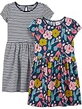 Simple Joys by Carter s Short-Sleeve And Sleeveless Dress Sets, Pack of 2 Abito Casual, Bianco Righe/Indaco Floreale, 7 Anni (Pacco da 2) Bambine e Ragazze